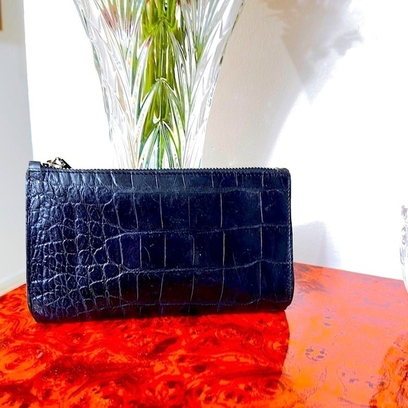 Monsac Original Black Croc Embossed  Zipper Wristlet Wallet - Picture 1 of 8